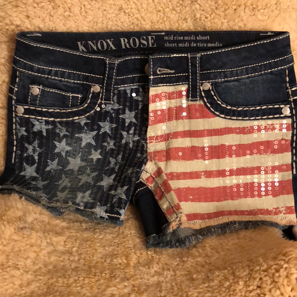 Knox rose shimmer flag denim shorts!